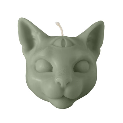 Cat candle olive green